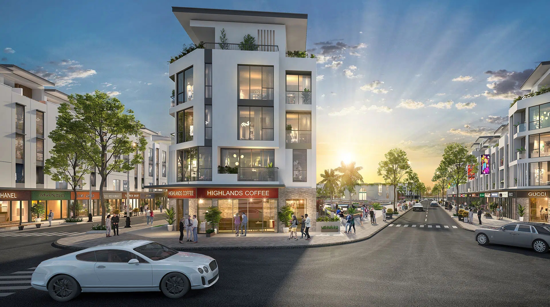 Phối cảnh khu phố meyhomes crystal city - mặt trời lặn