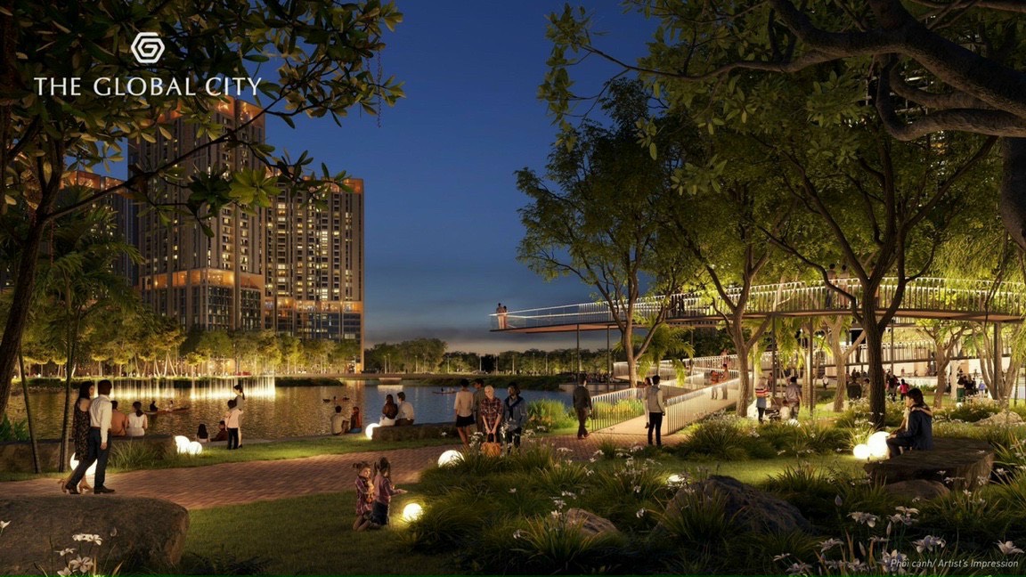 The Global City Quận 2 - điểm đến sôi động mới TPHCM Phối cảnh một góc công viên cây xanh rộng lớn tại The Global City