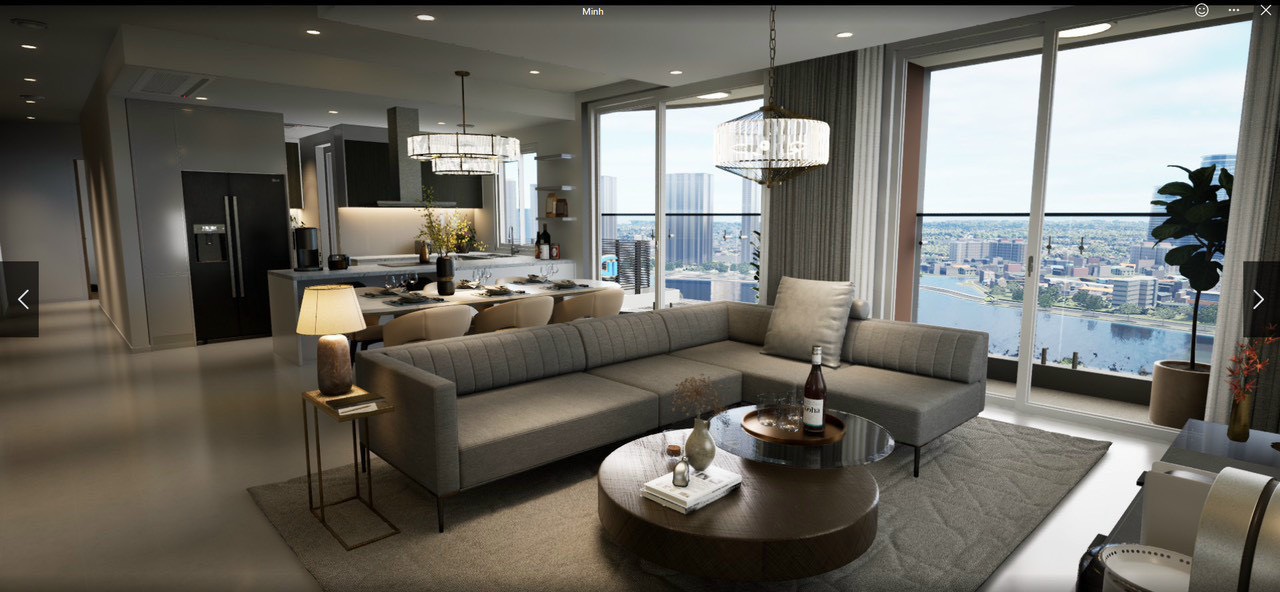 Không gian phòng khách căn hộ 3PN thu thiem zeit river