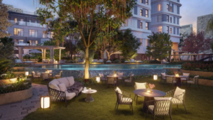 Góc thưởng trà trong khuôn viên nội khu dự án Thu Thiem Zeit River