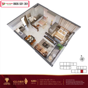 Căn hộ 1PN+1 Glory Heights