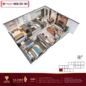 Căn hộ 2PN+1 Glory Heights