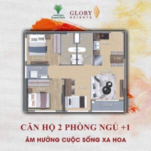 Thiết kế căn hộ 2PN+1 Glory Heights