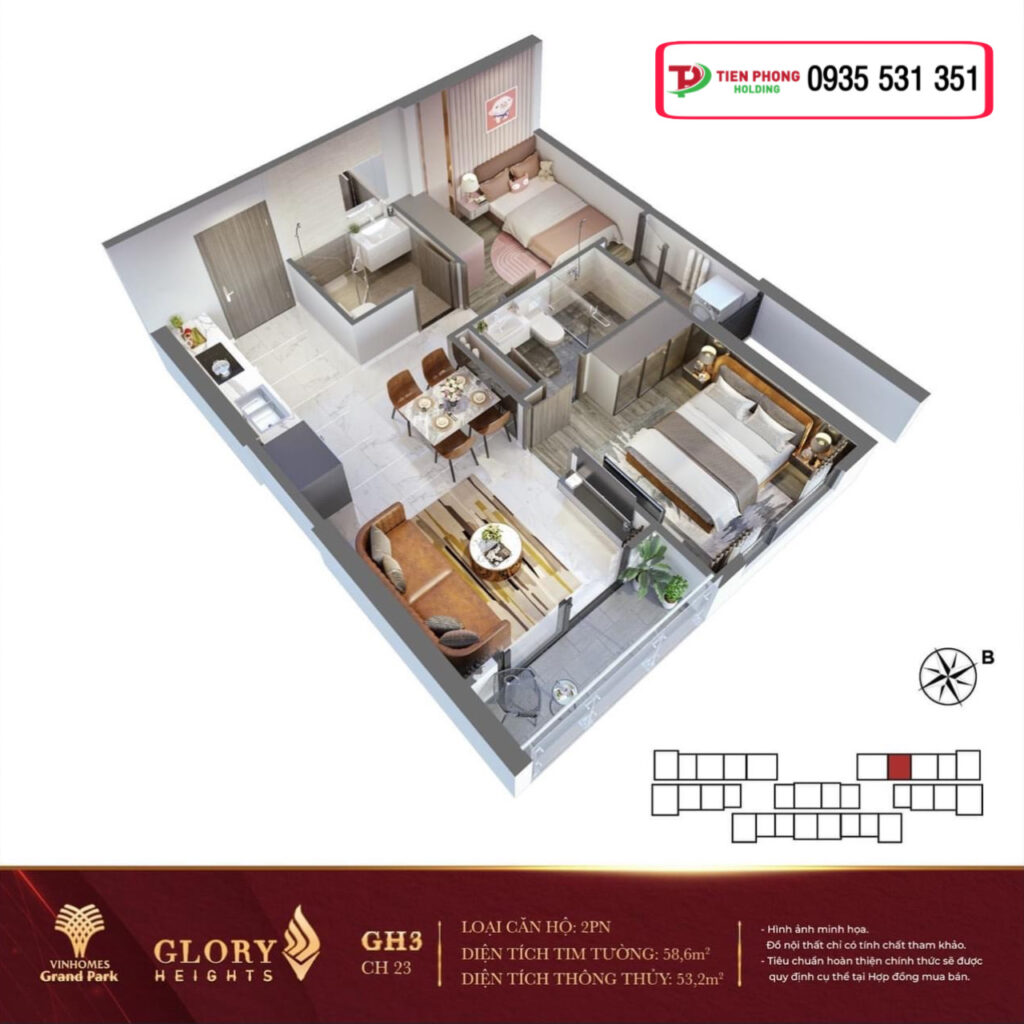 Căn hộ 2PN Glory Heights