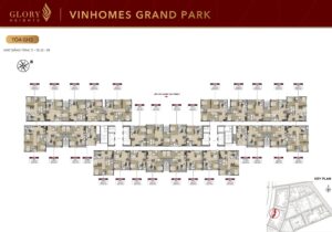 Layout mặt bằng căn hộ Glory Heights toà GH3 tầng 11-19 21-39 Vinhomes Grand Park quận 9