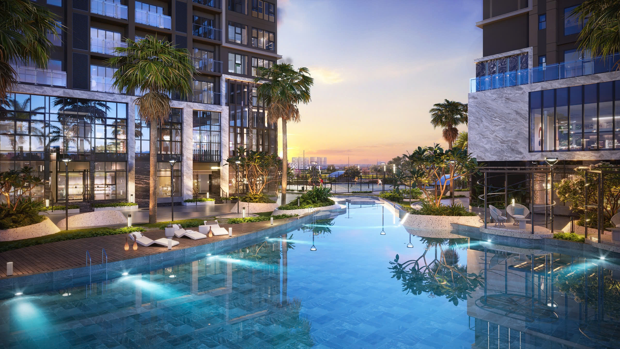 Hồ bơi sang trọng tại The Privé Quận 2 với không gian xanh mát và thiết kế hiện đại