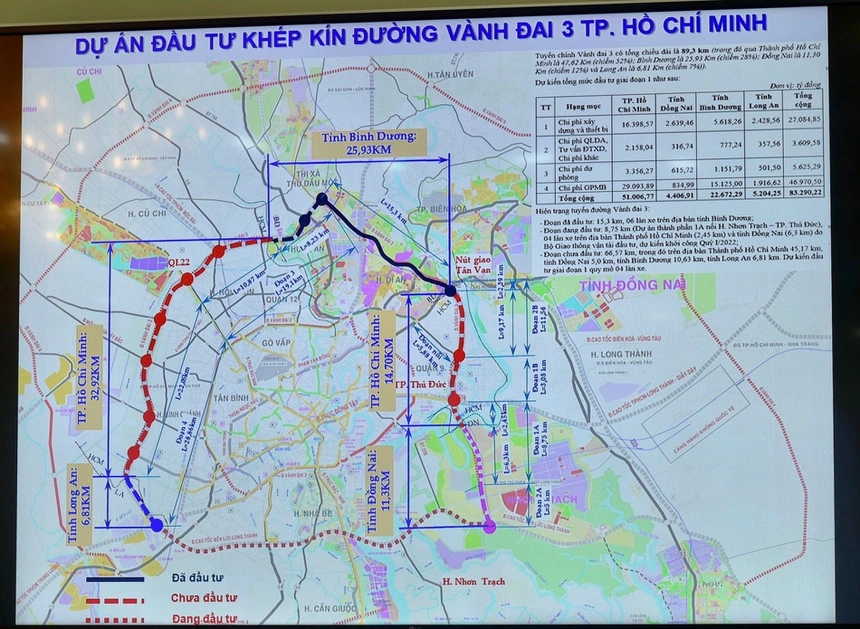 Tiến độ Vành đai 3 TPHCM 2025: Cập nhật mới nhất, bất động sản hưởng lợi Tổng mức đầu tư đường vành đai 3 TP.HCM dự kiến lơn hơn 75 nghìn tỷ đồng