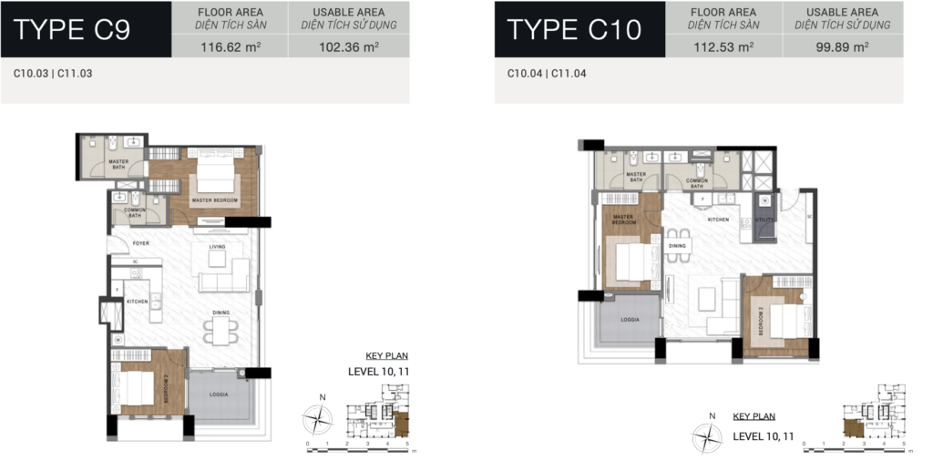 Layout căn hộ c9 c10 2 phòng ngủ the berkley thảo điền diện tích 99-112m2 thiết kế cao cấp