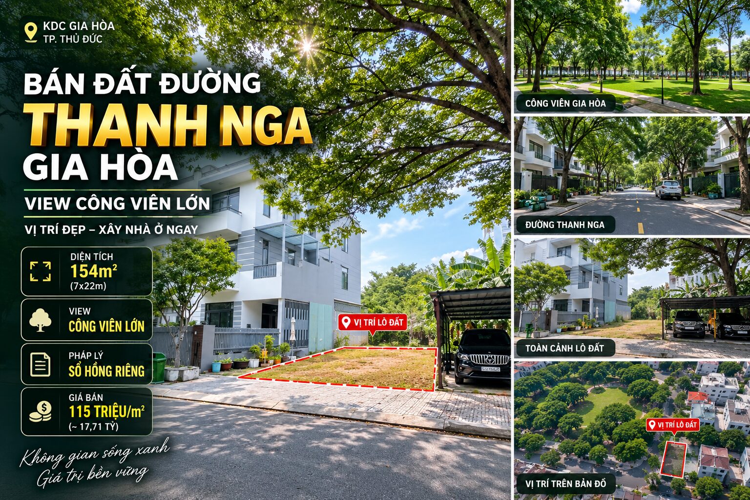 Bán đất thanh nga gia hòa 7x22m – sổ hồng riêng, view công viên Bán đất đường thanh nga kdc gia hoà, phước long, tphcm