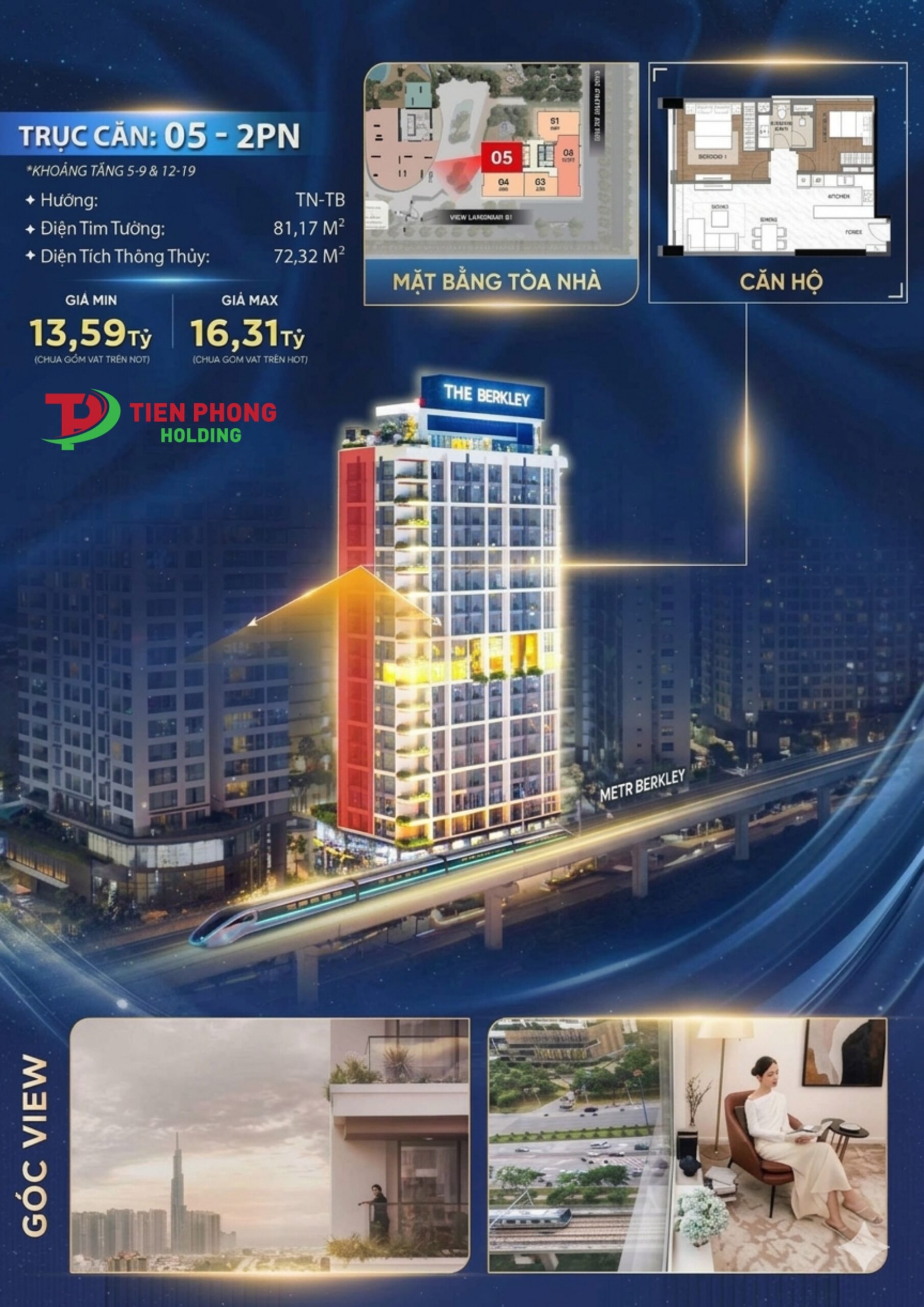 Giá bán The Berkley Thảo Điền căn 2 phòng ngủ diện tích nhỏ nhất trục 05