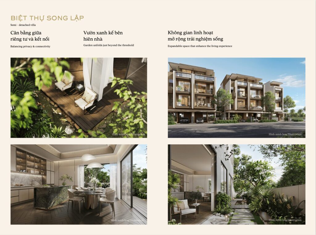 Phối cảnh biệt thự song lập Sola phân khu Đảo Ánh Dương The Global City