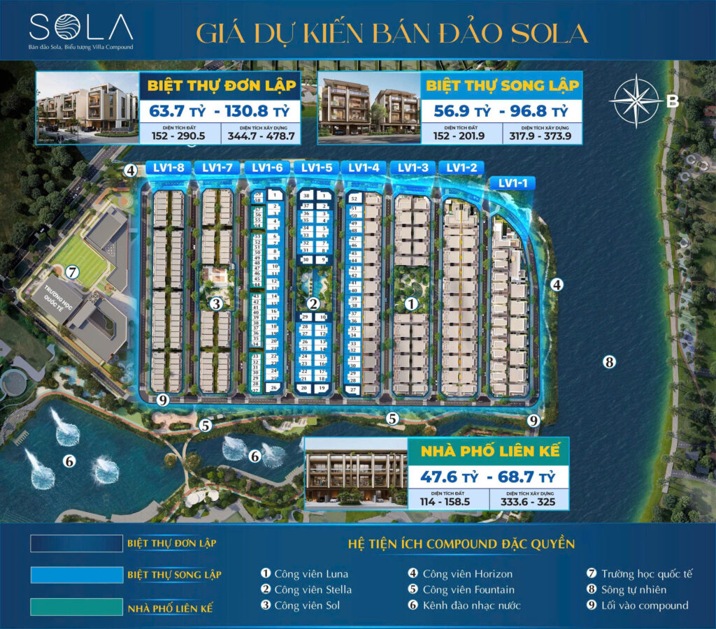 Bảng giá bán biệt thự Sola Đảo Ánh Dương The Global City cập nhật mới nhất 2026 từ Tiên Phong Holding