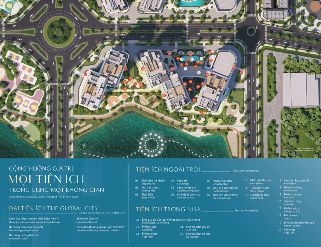 Phối cảnh tổng thể hệ tiện ích nội khu CT3 Nexus Zone tại Masteri Cosmo Central, The Global City.