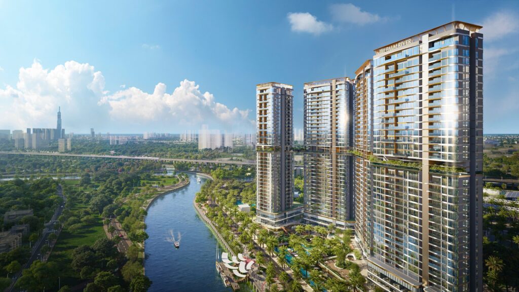 Cận cảnh thiết kế mặt ngoài facade dự án căn hộ cao cấp Palm River phát triển bởi Hướng Việt Property