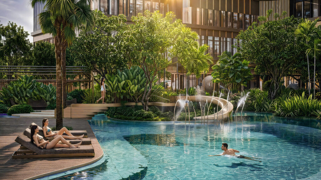 Hồ bơi Palm River trong khu tiện ích nghỉ dưỡng