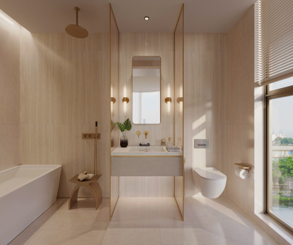 Không gian phòng tắm toilet thiết kế hiện đại và tinh tế tại căn hộ Palm River