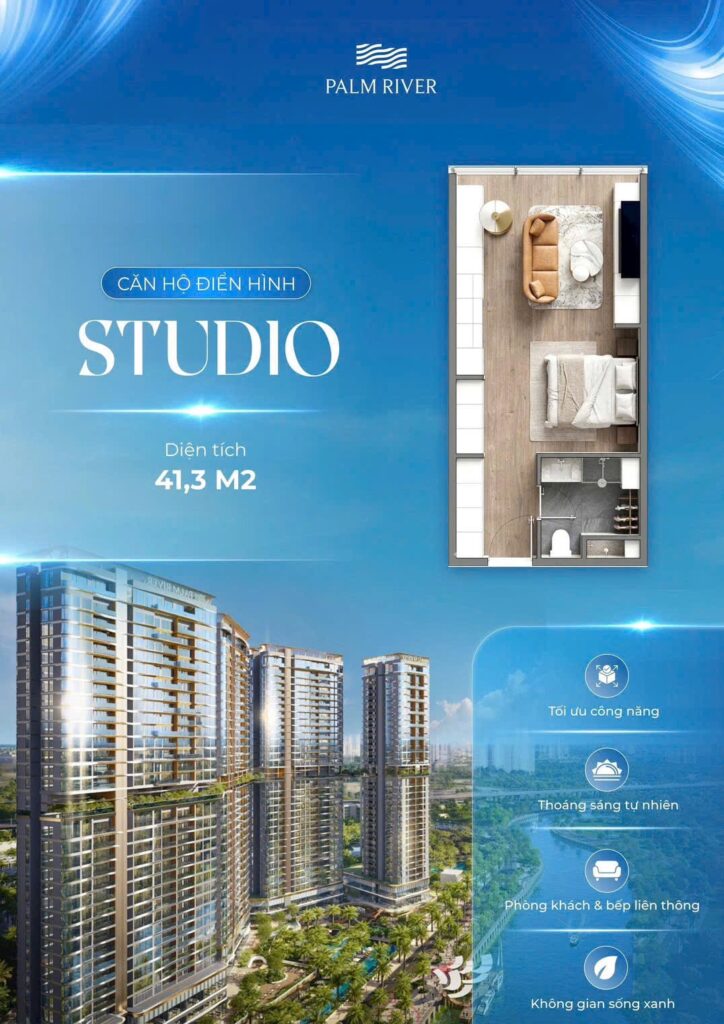 Bản vẽ thiết kế layout căn hộ Studio 41,3m2 dự án Palm River
