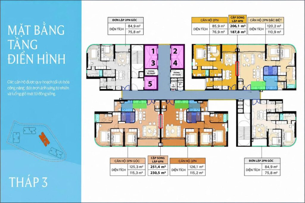 Mặt bằng tầng Palm River 4–6 căn/sàn