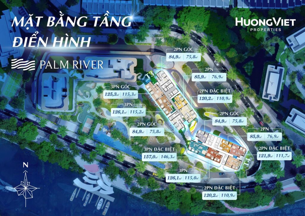 Palm River view sông – hướng nhìn sông Giồng Ông Tố từ các trục căn