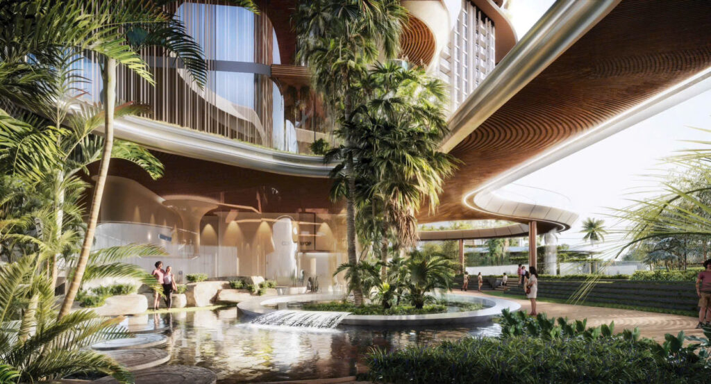 Khuôn viên nội khu Palm River với cảnh quan xanh và không gian nghỉ dưỡng