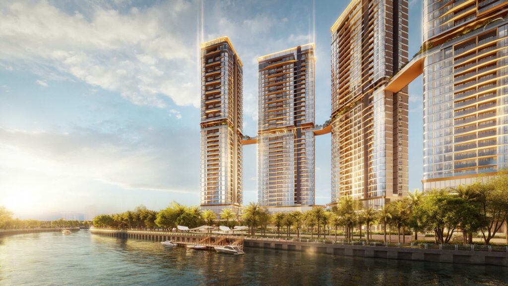 Tầm nhìn panorama trực diện sông Giồng Ông Tố từ căn hộ Palm River Nam Rạch Chiếc