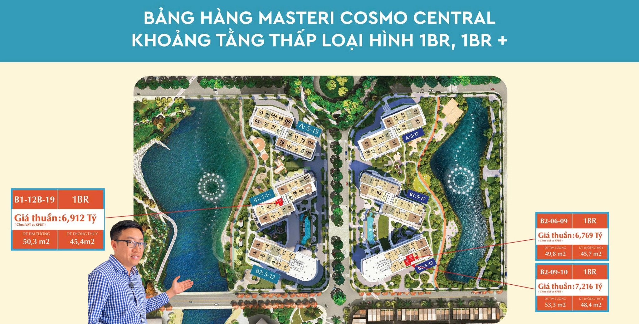 Giỏ hàng masteri cosmo central: bảng giá ct3 & ct4 Giỏ hàng masteri cosmo central: vị trí căn 1 phòng ngủ và 1 phòng ngủ+ nhóm tầng thấp