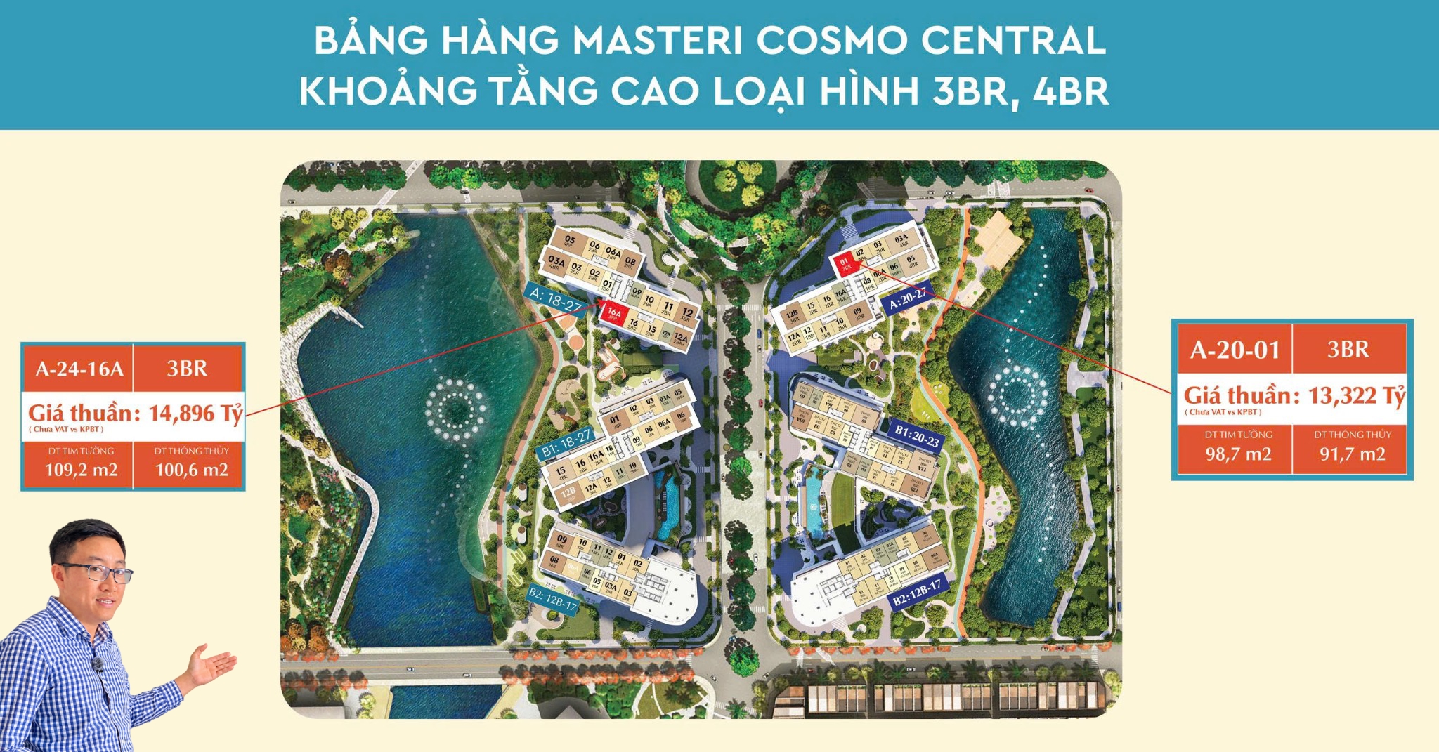 Giỏ hàng masteri cosmo central: bảng giá ct3 & ct4 Giỏ hàng căn 3 phòng ngủ và 4 phòng ngủ masteri cosmo central nhóm tầng cao