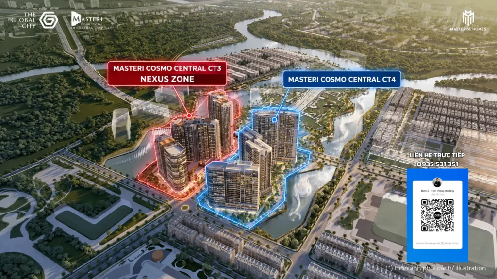 Mặt bằng masteri cosmo central: so sánh ct3 và ct4, chọn layout nào phù hợp? Phối cảnh 2 phân khu ct3 ct4 masteri cosmo central